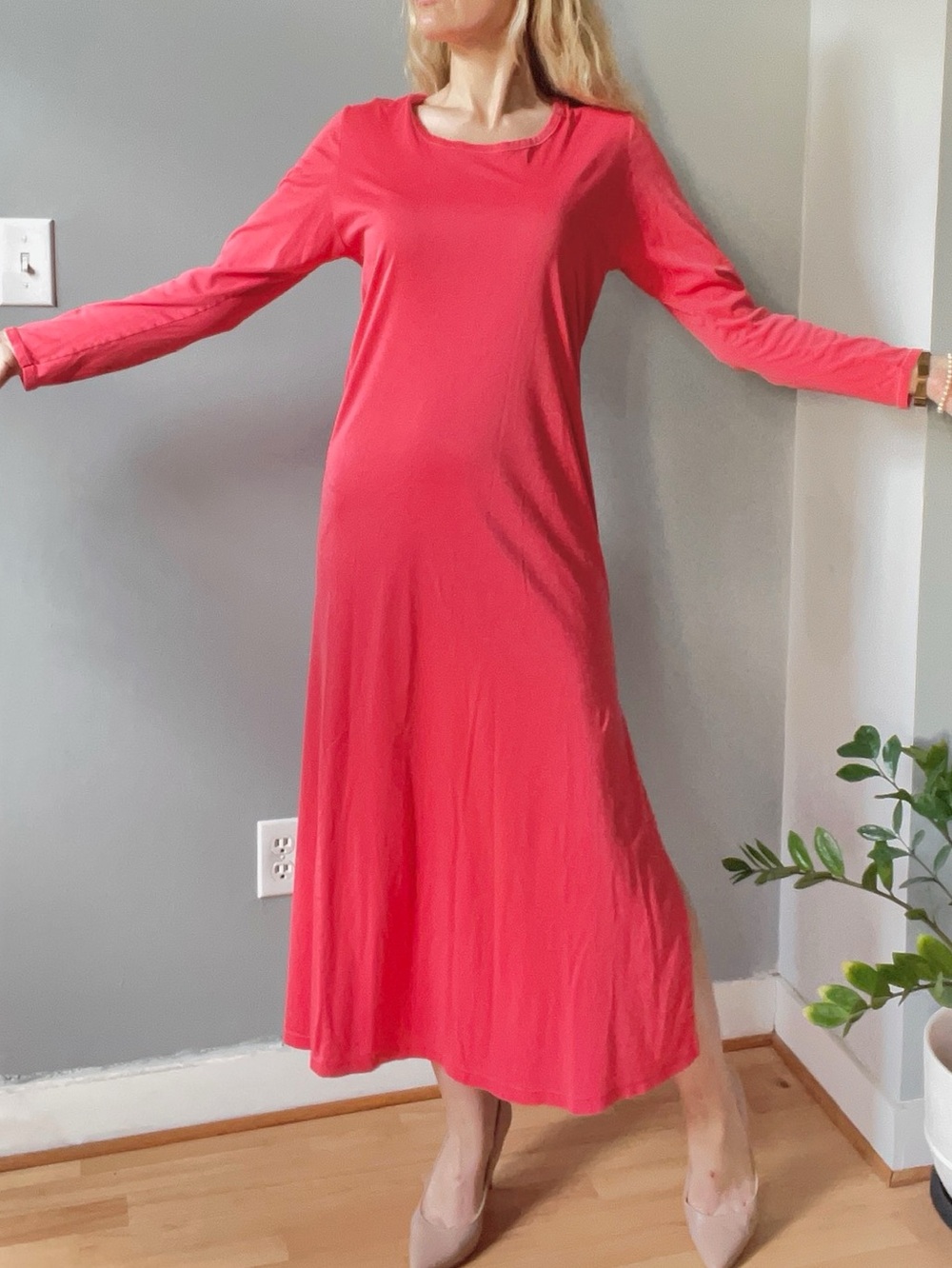Hanro of Switzerland maxi nightgown lounge dress in Watermelon / Coral